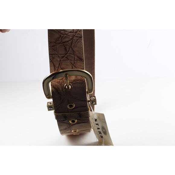 Beige Embossed Leather Wide Adjustable Waist Belt Size 46 Gold Buckle main image 11